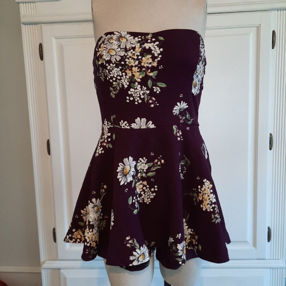 Forever 21 Burgundy Floral Strapless Mini Dress - Picture 4 of 11